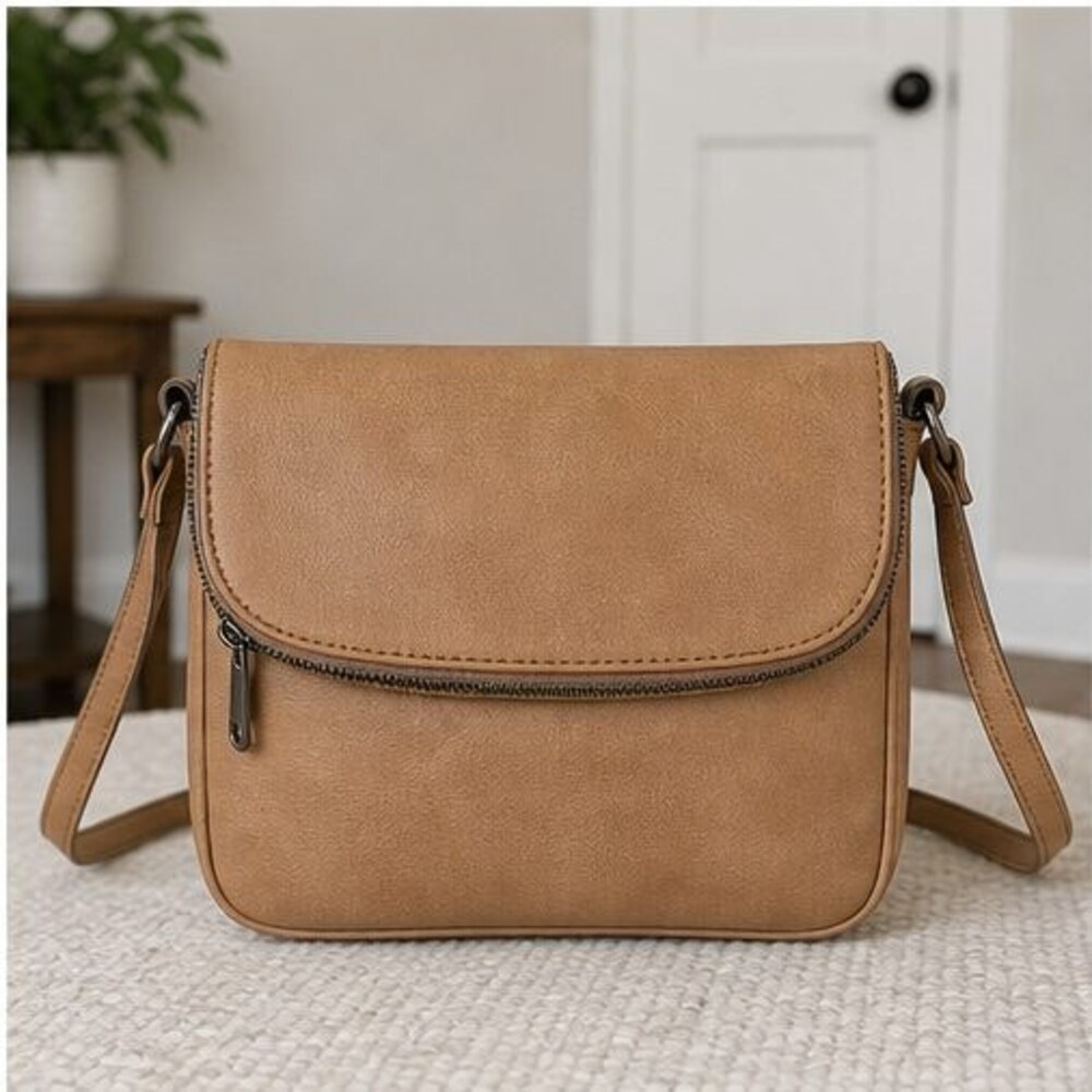 Cognac Suede Crossbody Bag